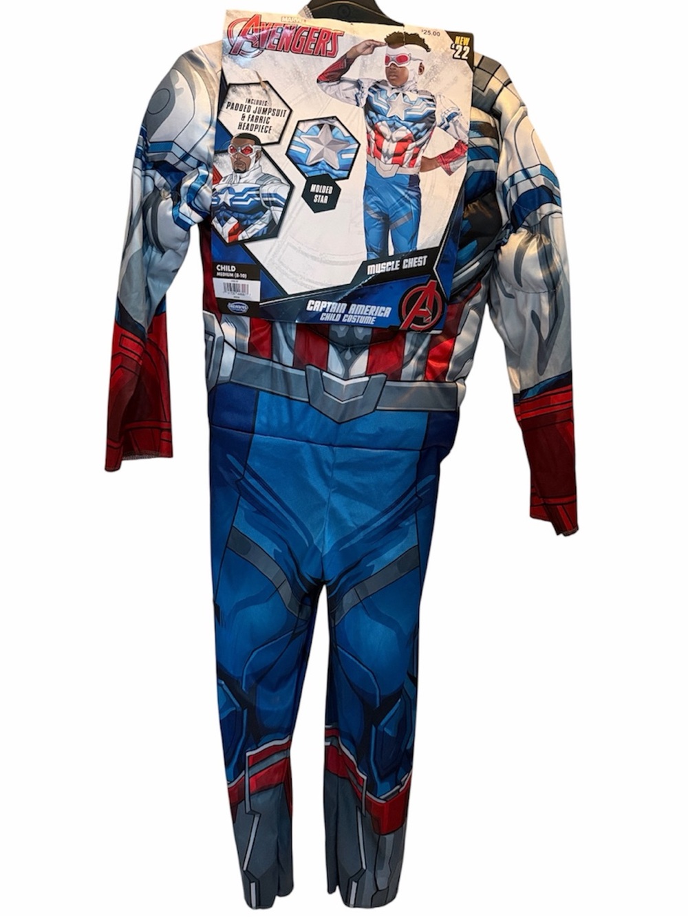 The Avengers Deluxe Captain America Costume Kid Medium 8/10 Muscle Jumpsuit Mask